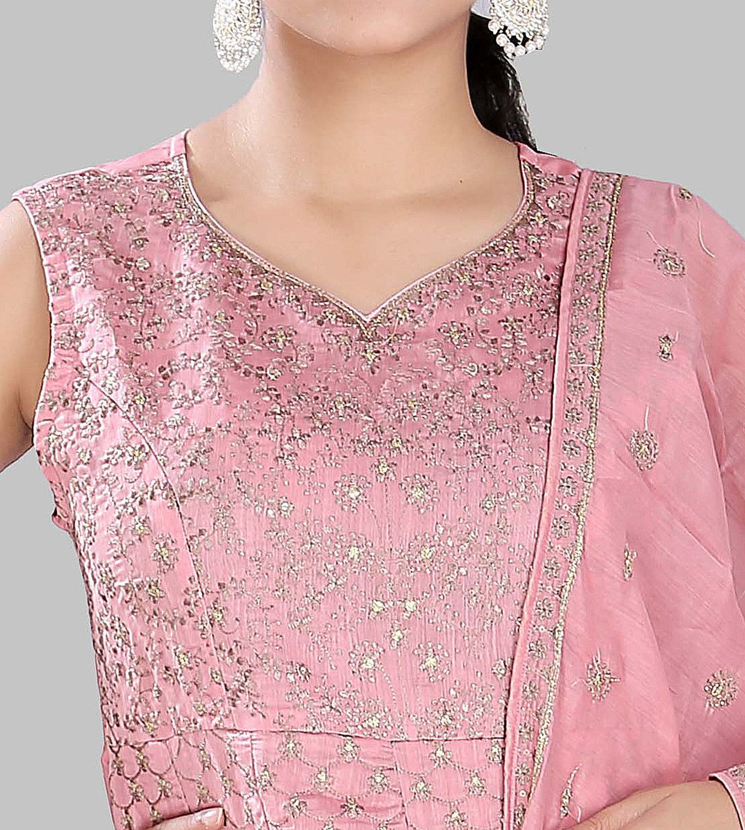 Pink Cotton Flared Embridered Kurta Sharara Suit Set