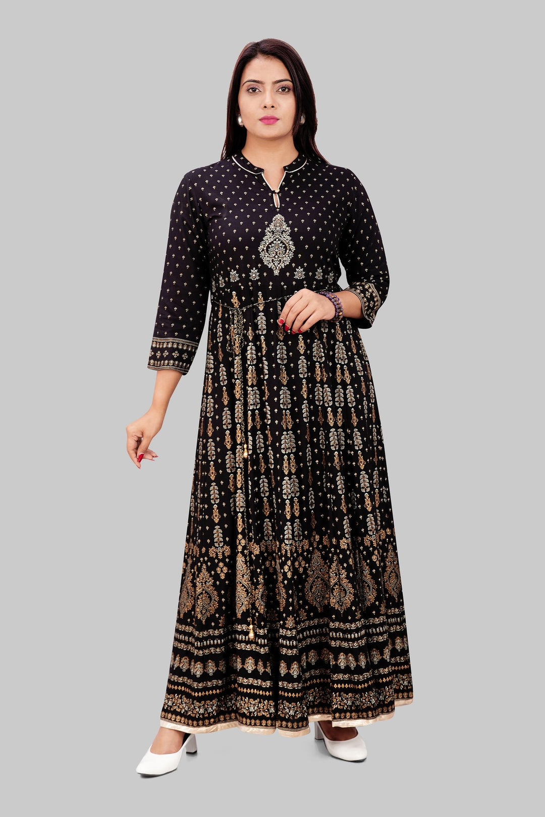 Black Rayon Anarkali Embroidered Kurta