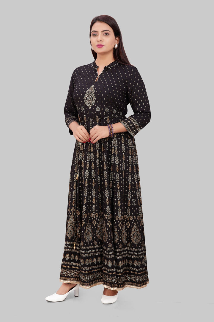 Black Rayon Anarkali Embroidered Kurta