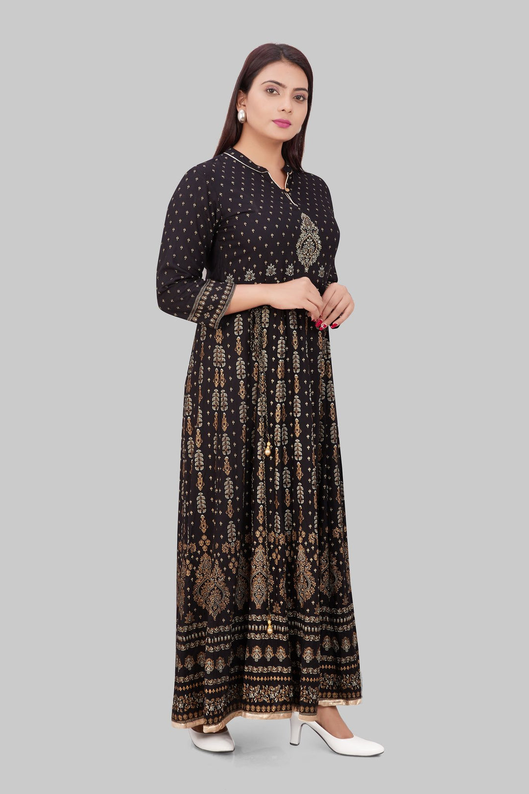 Black Rayon Anarkali Embroidered Kurta