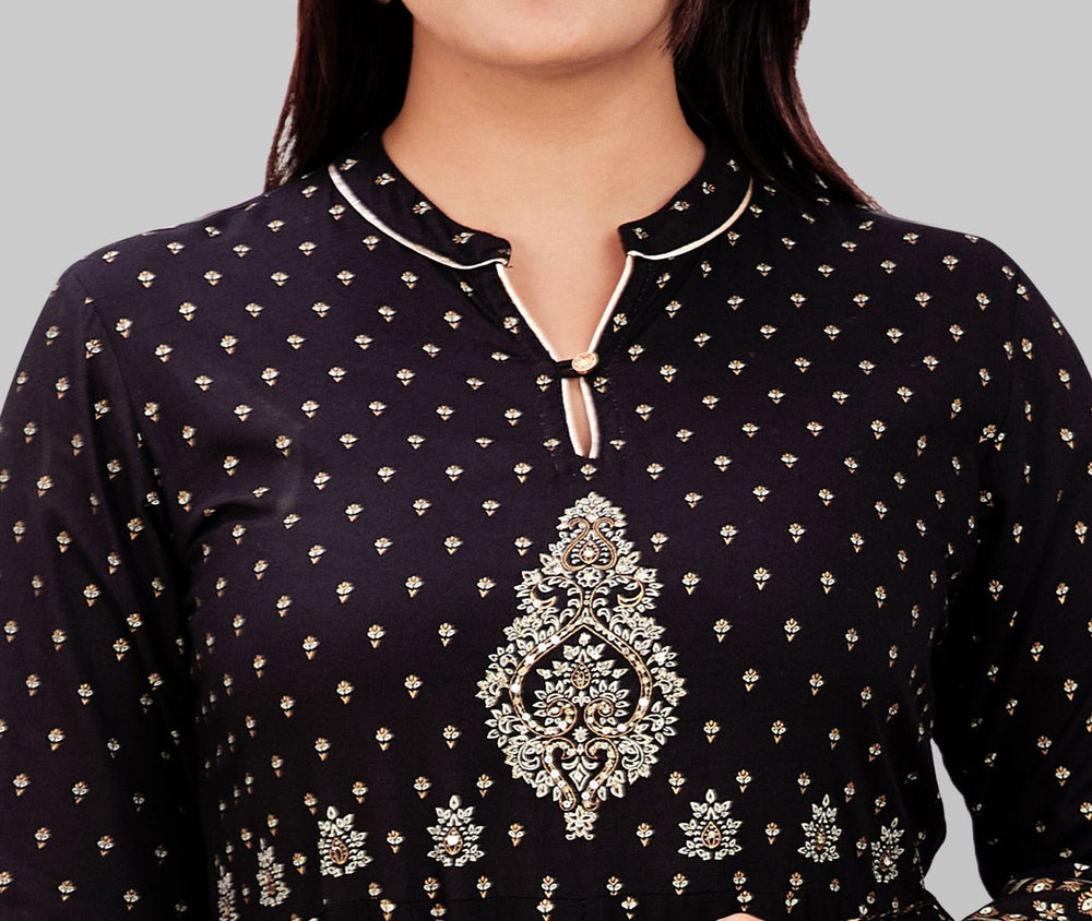 Black Rayon Anarkali Embroidered Kurta