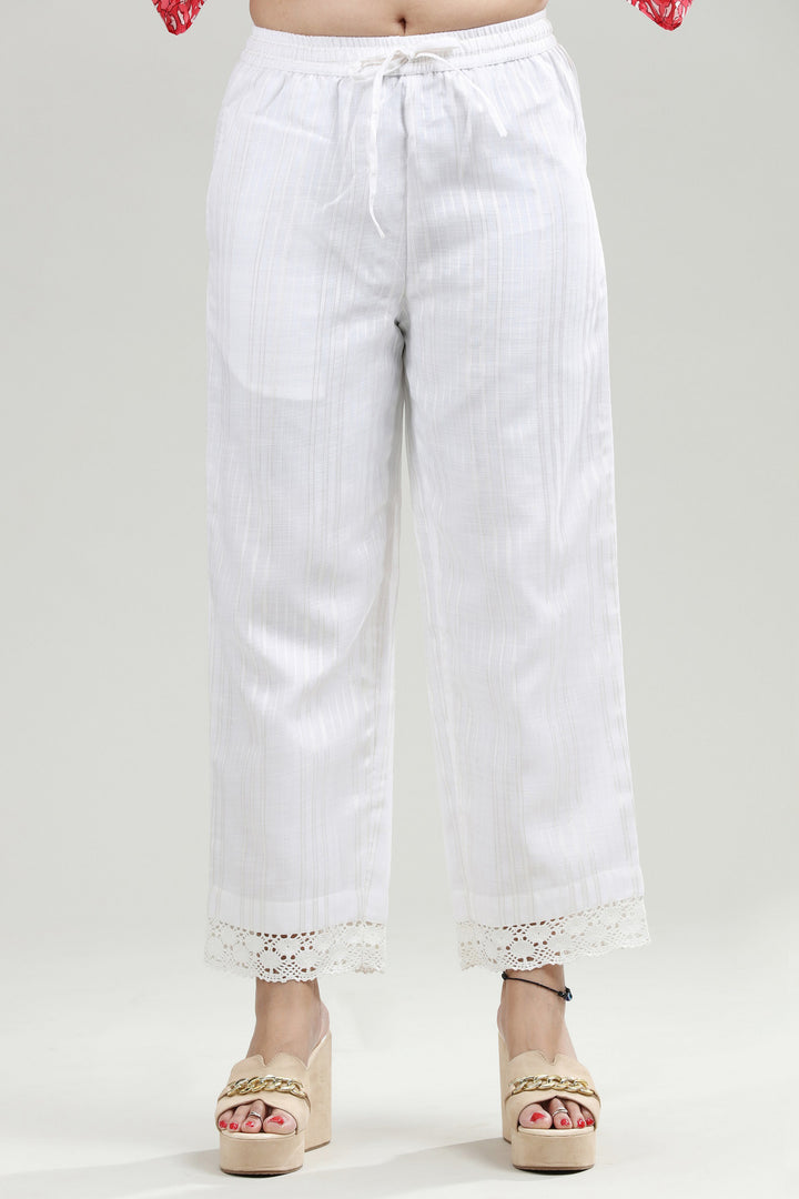 White Chanderi Straight Fit Pant