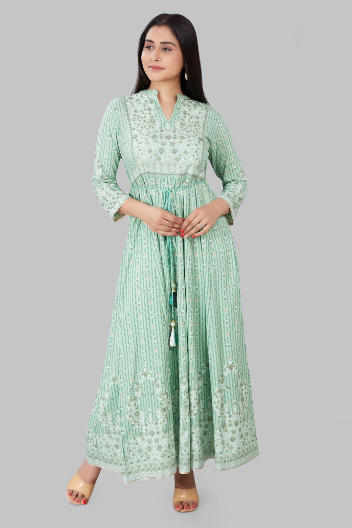 Pista Green Rayon Anarkali Embroidered Kurta