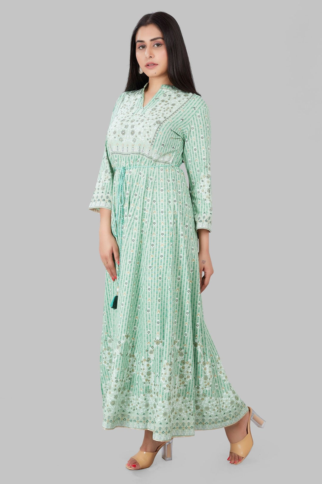 Pista Green Rayon Anarkali Embroidered Kurta