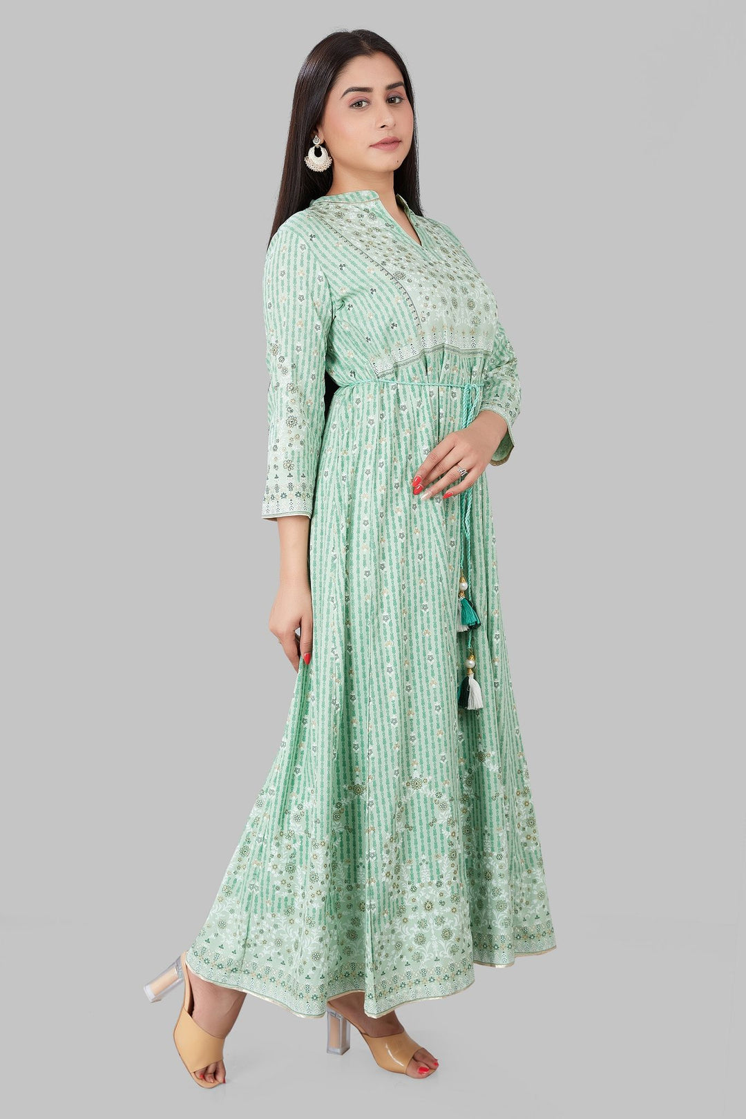 Pista Green Rayon Anarkali Embroidered Kurta