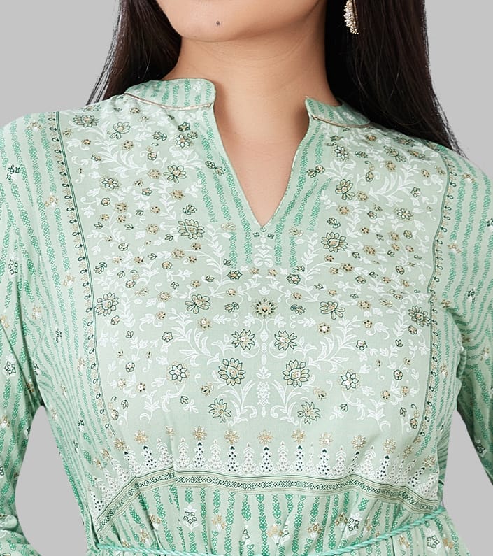 Pista Green Rayon Anarkali Embroidered Kurta