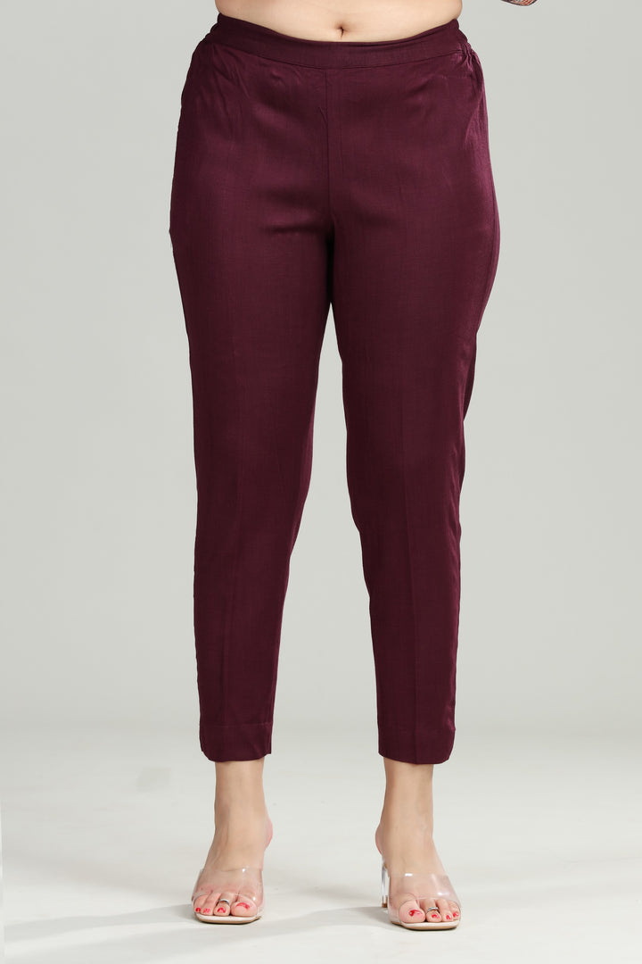 Wine Cotton Lycra Pant