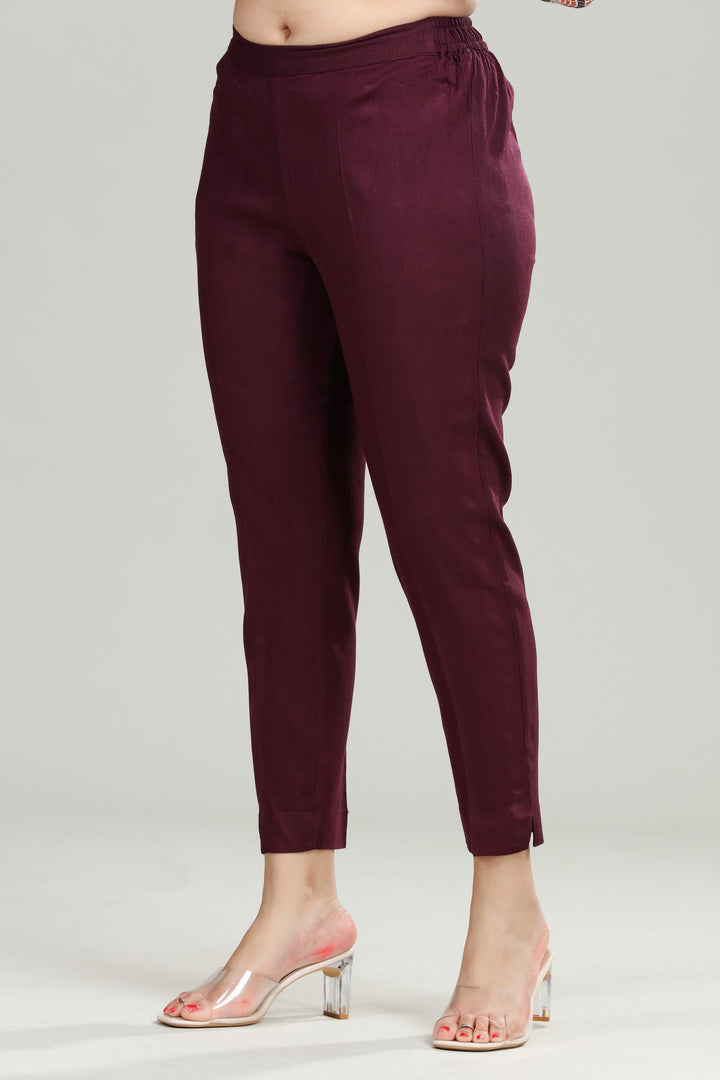 Wine Cotton Lycra Pant