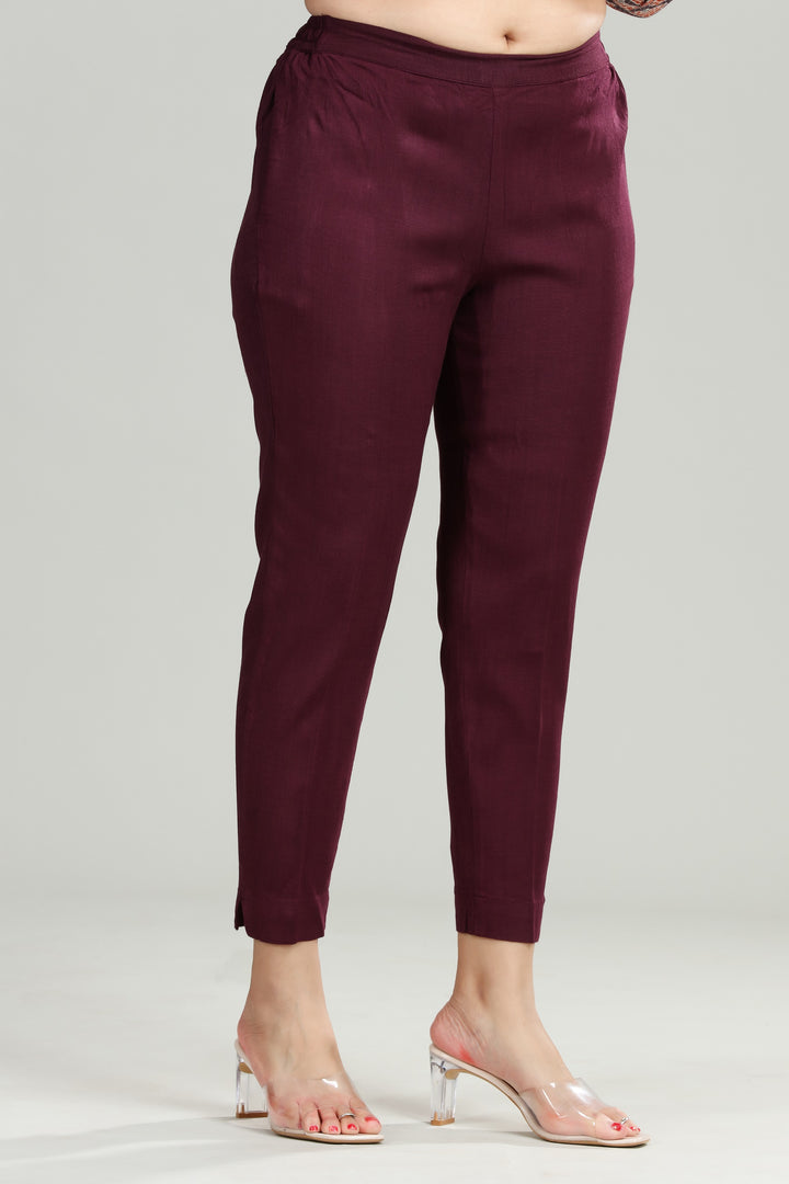 Wine Cotton Lycra Pant