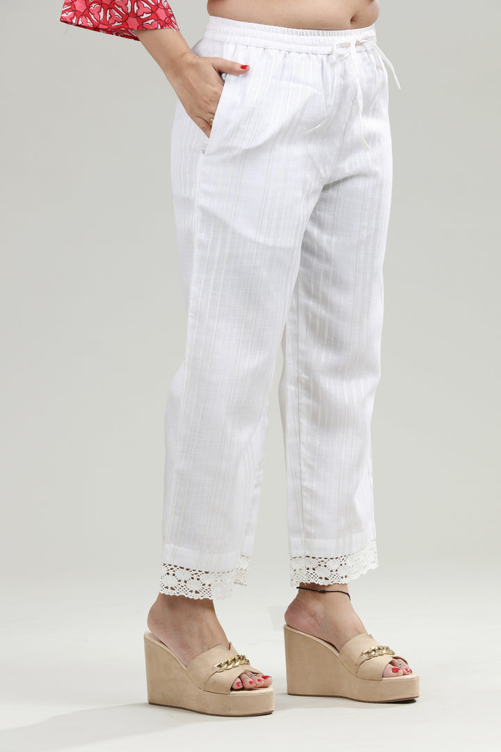 White Chanderi Straight Fit Pant