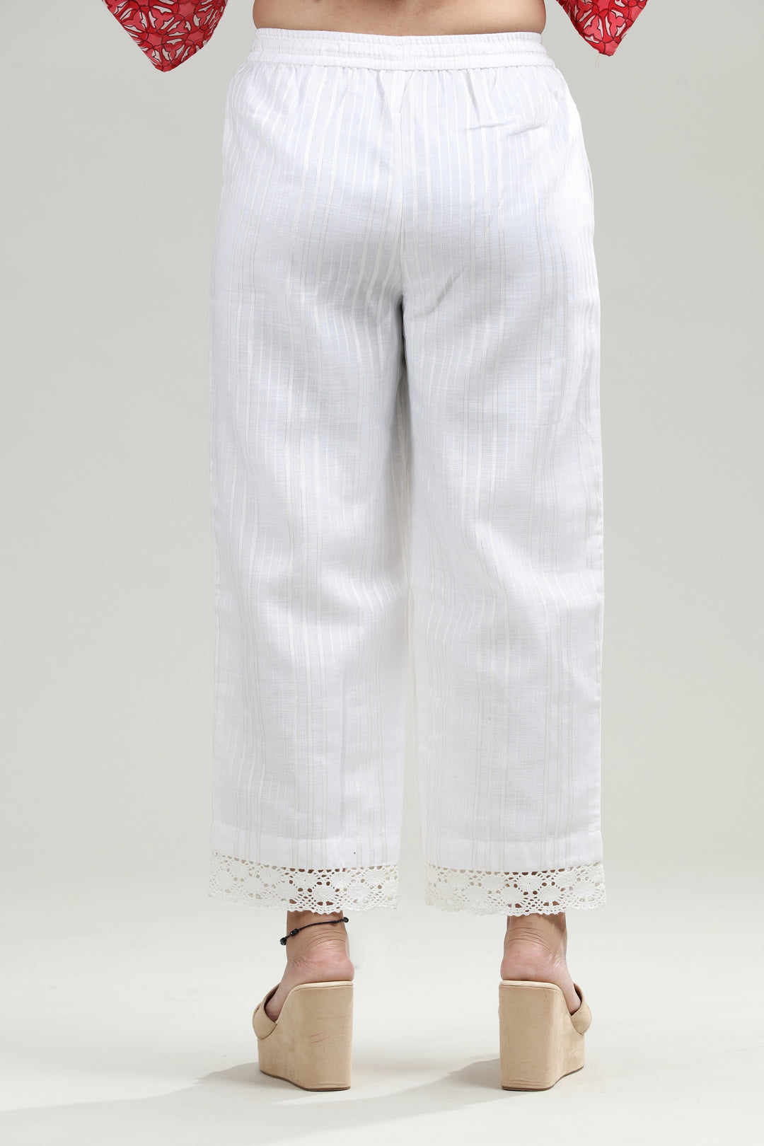 White Chanderi Straight Fit Pant