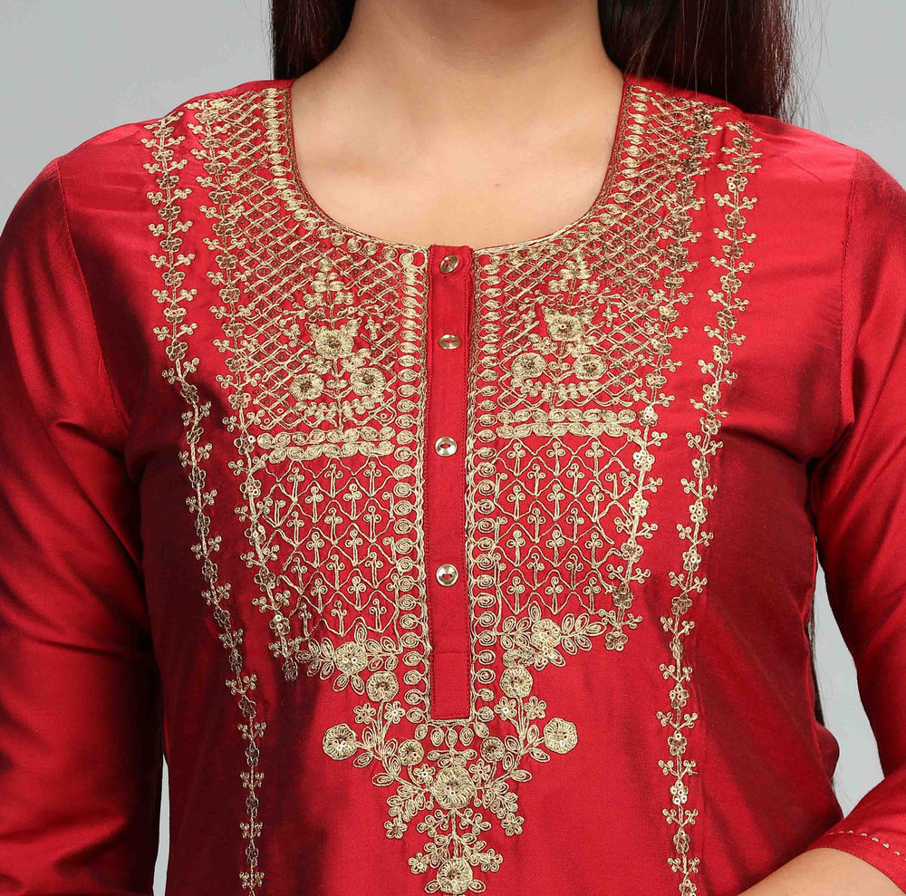 Devishi CC97 Maroon Cotton Silk Embroidered Suit Set