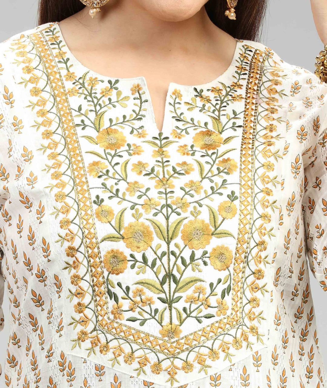 Cream Rayon Straight Embroidered Kurta