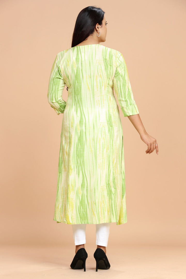 Green Rayon Straight Embroidered Kurta