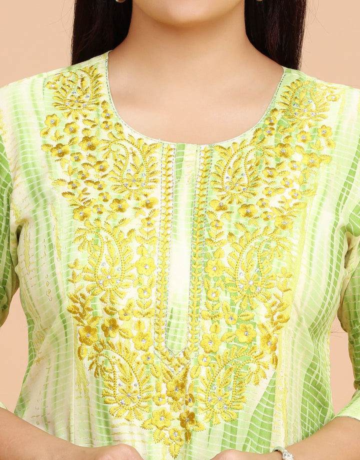 Green Rayon Straight Embroidered Kurta