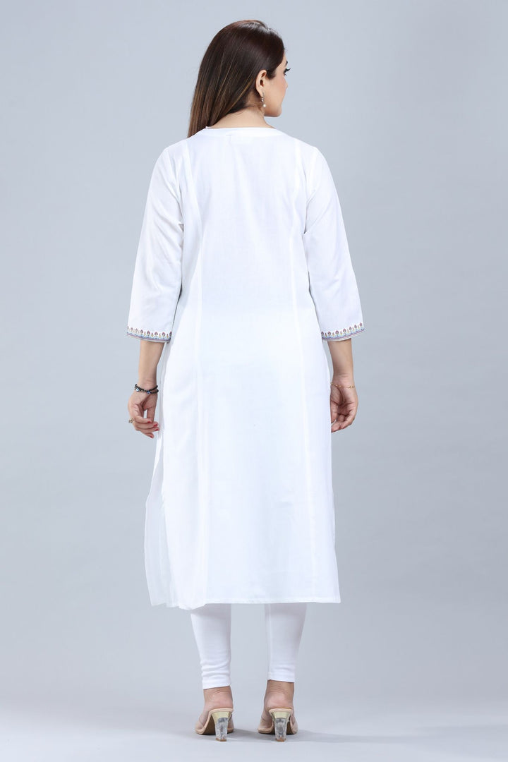 White Cotton A Line Printed Kurta