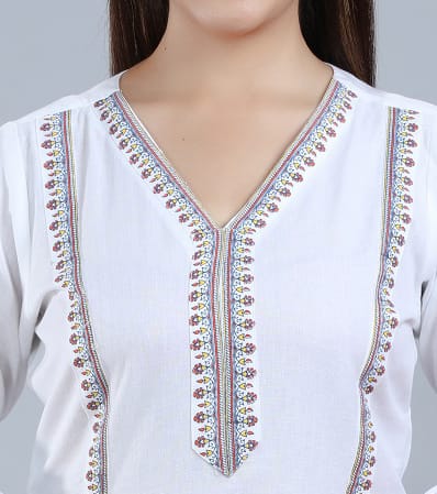 White Cotton A Line Printed Kurta