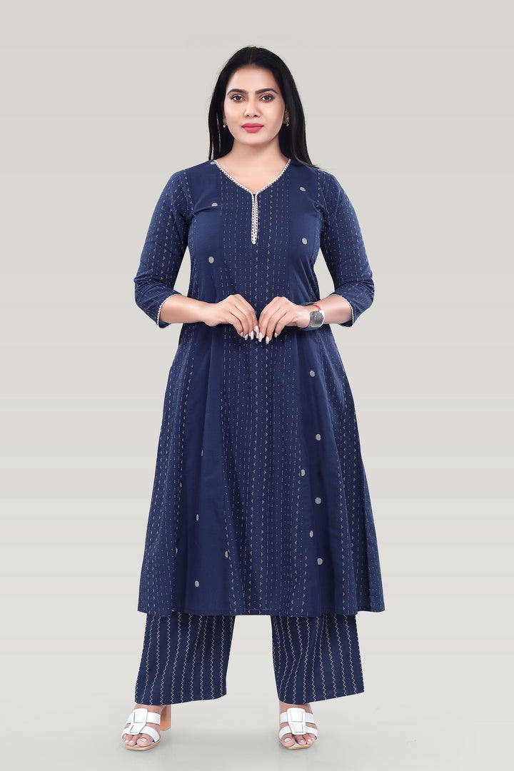 Indigo Blue Handloom A Line Yarndyed Kurta Pant Co ord Set