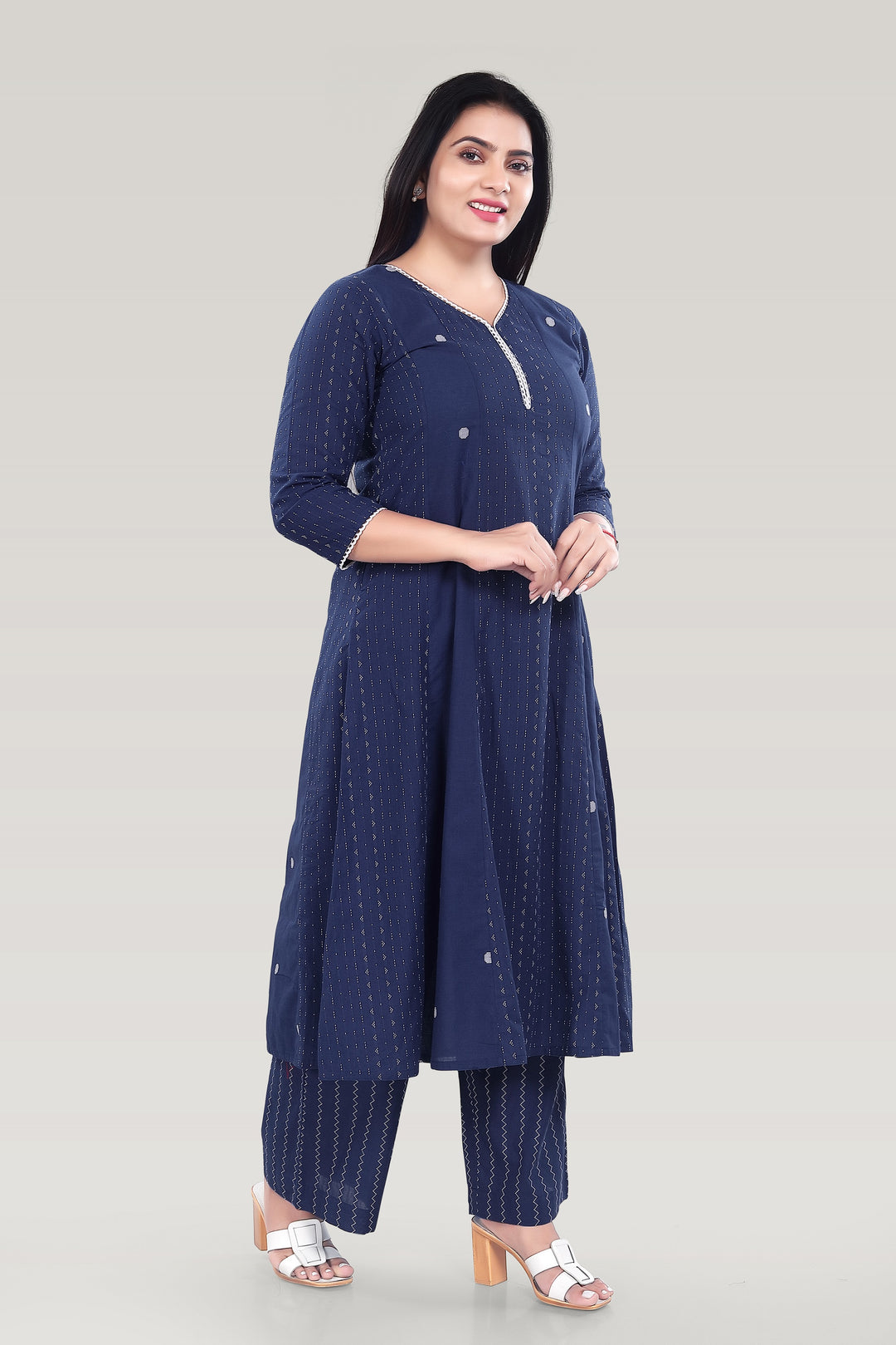 Indigo Blue Handloom A Line Yarndyed Kurta Pant Co ord Set