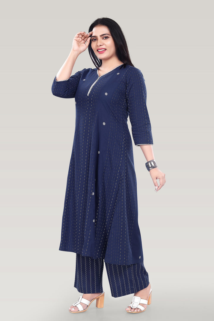 Indigo Blue Handloom A Line Yarndyed Kurta Pant Co ord Set