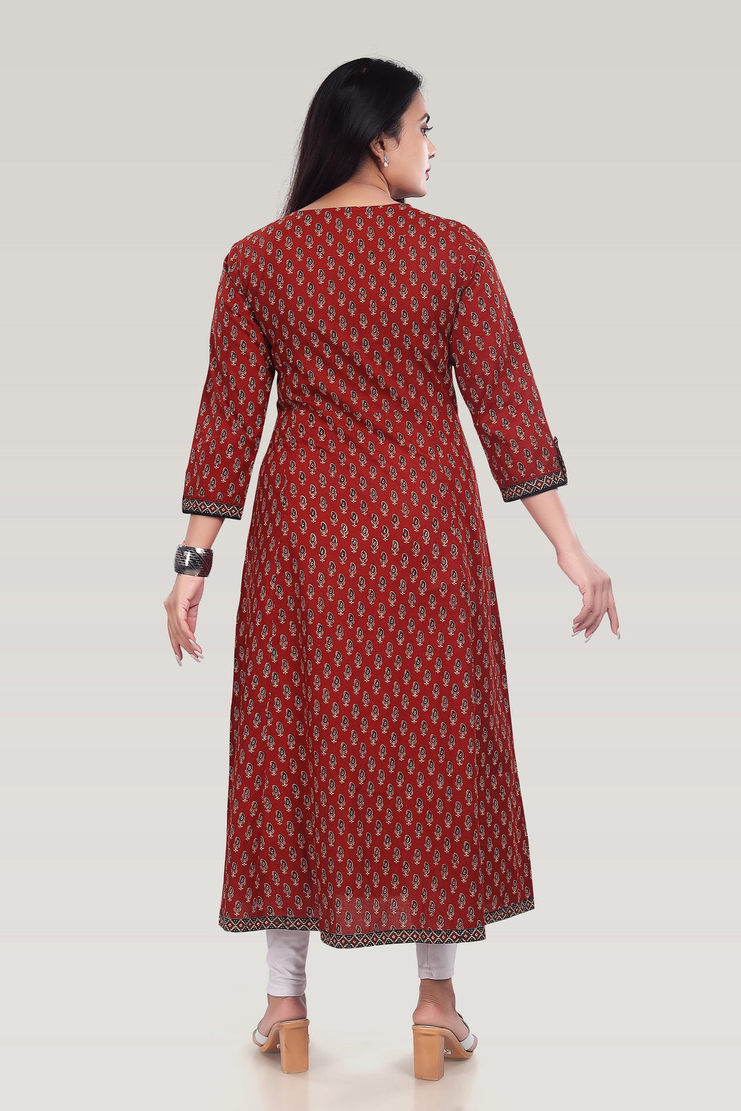 Maroon Cotton Printed Angrakha Kurta