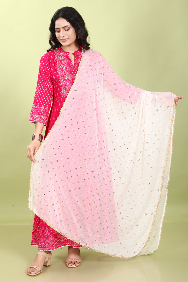 Off White Chiffon Printed Dupatta