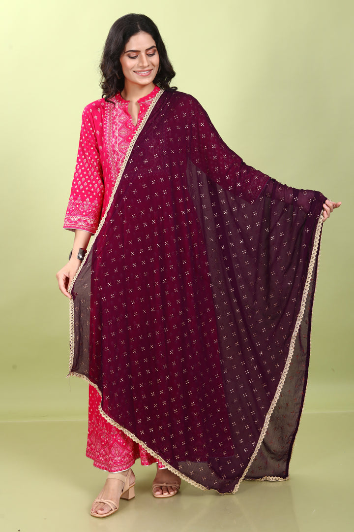 Purple Chiffon Printed Dupatta