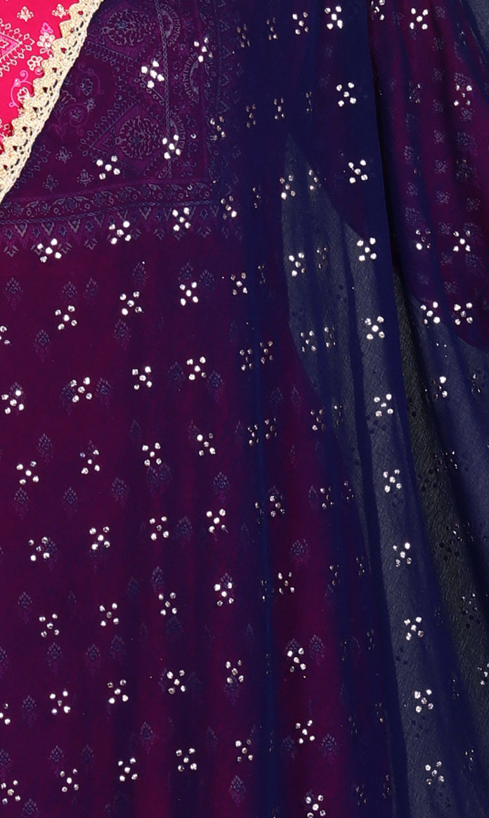 Navy Blue Chiffon Printed Dupatta