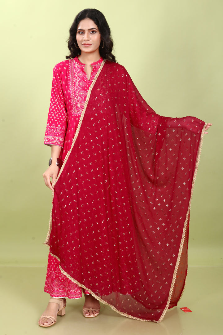 Maroon Chiffon Printed Dupatta