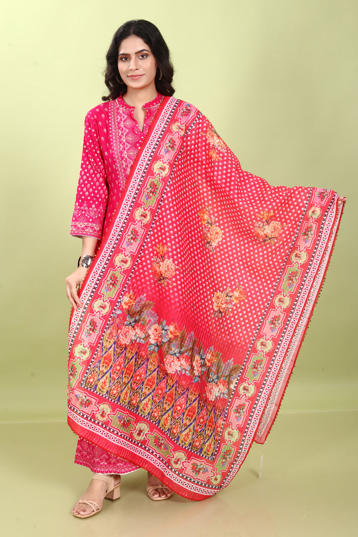 Red Cotton Printed Dupatta for women