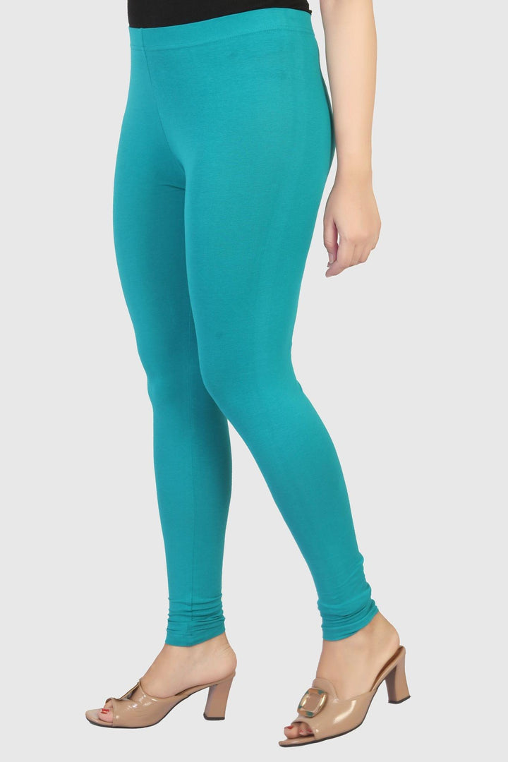 Teal Cotton Lycra Ankle Length Legging