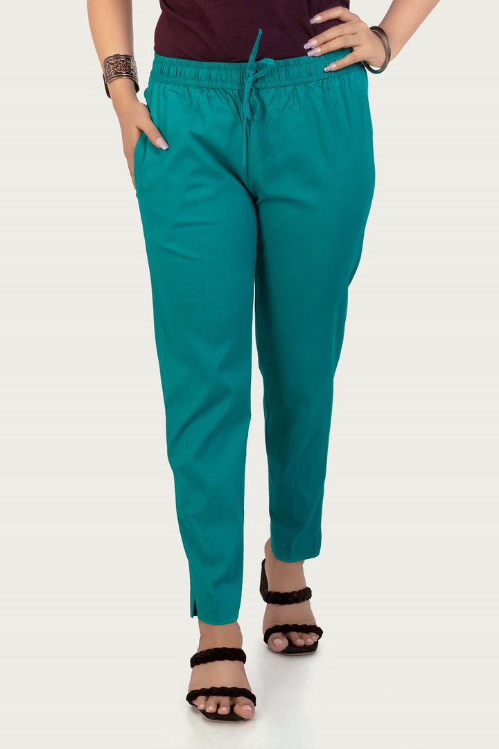 Teal Cotton Lycra Pant