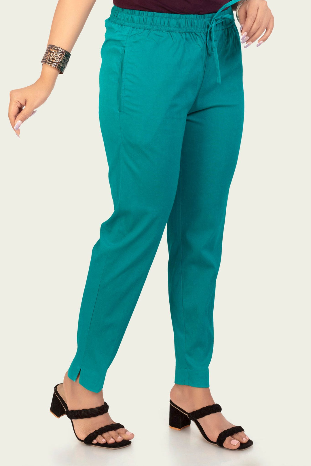 Teal Cotton Lycra Pant