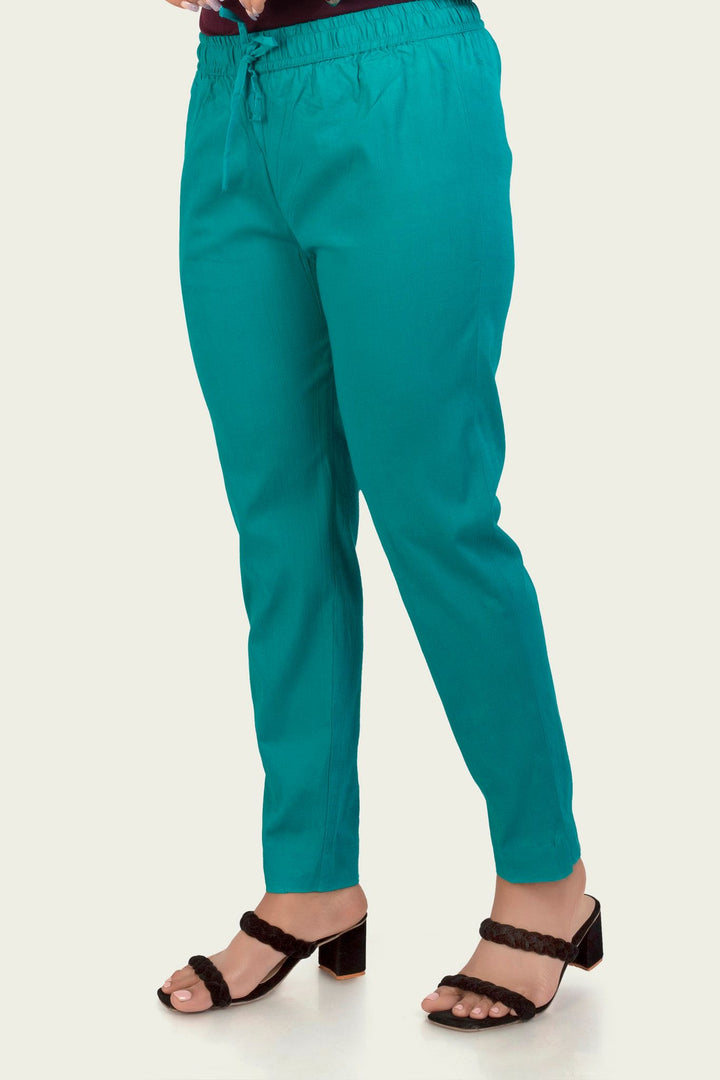 Teal Cotton Lycra Pant