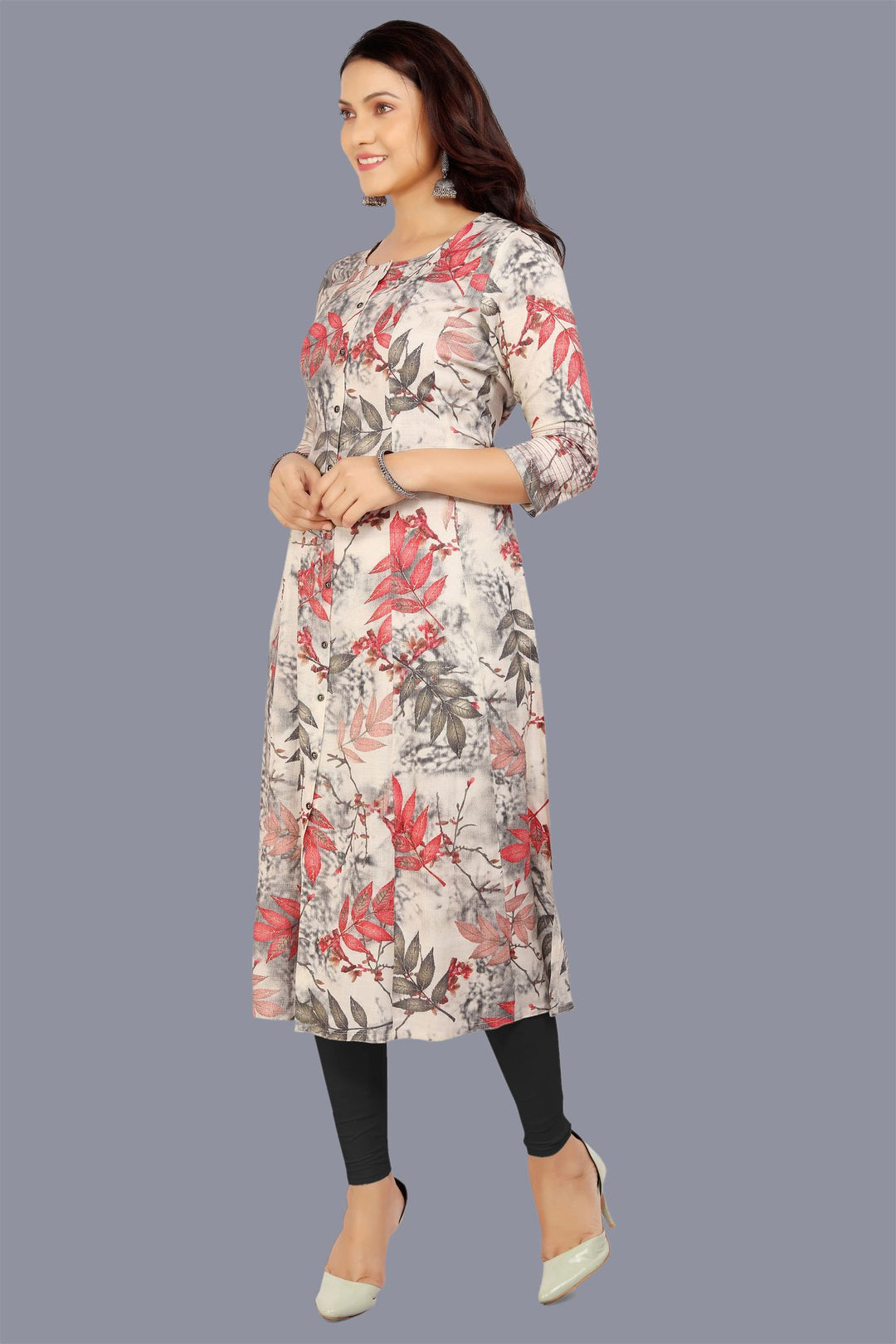 White & Black Rayon A Line Printed Kurta