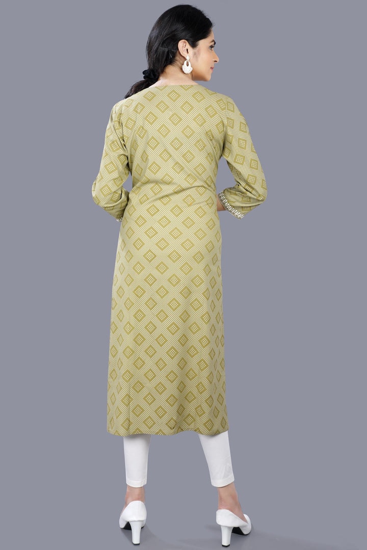 Light Green Rayon Straight Embroidered Kurta