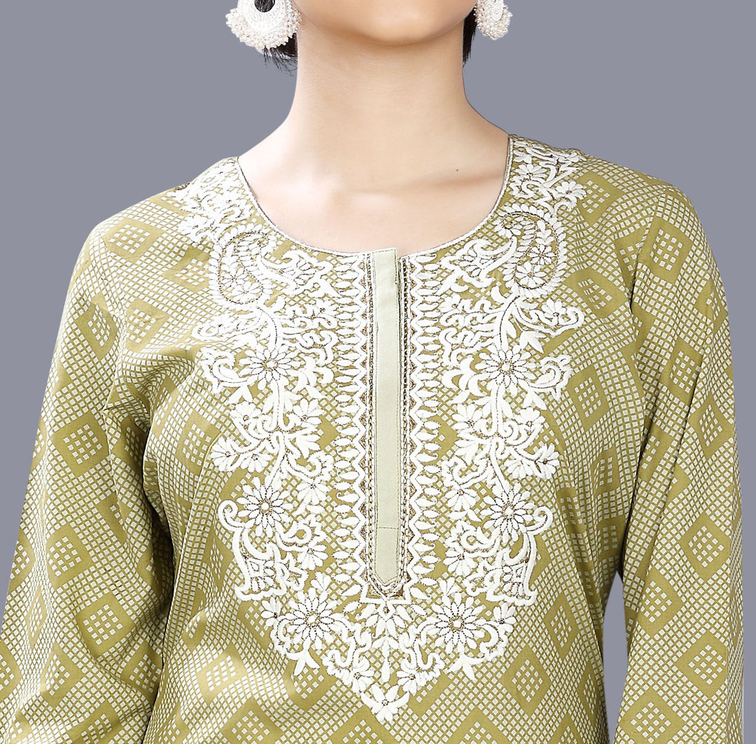 Light Green Rayon Straight Embroidered Kurta