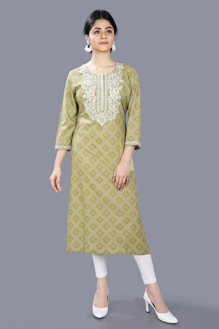 Light Green Rayon Straight Embroidered Kurta