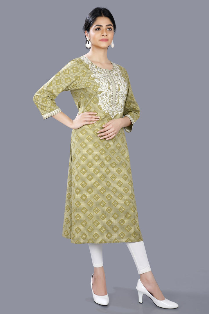 Light Green Rayon Straight Embroidered Kurta