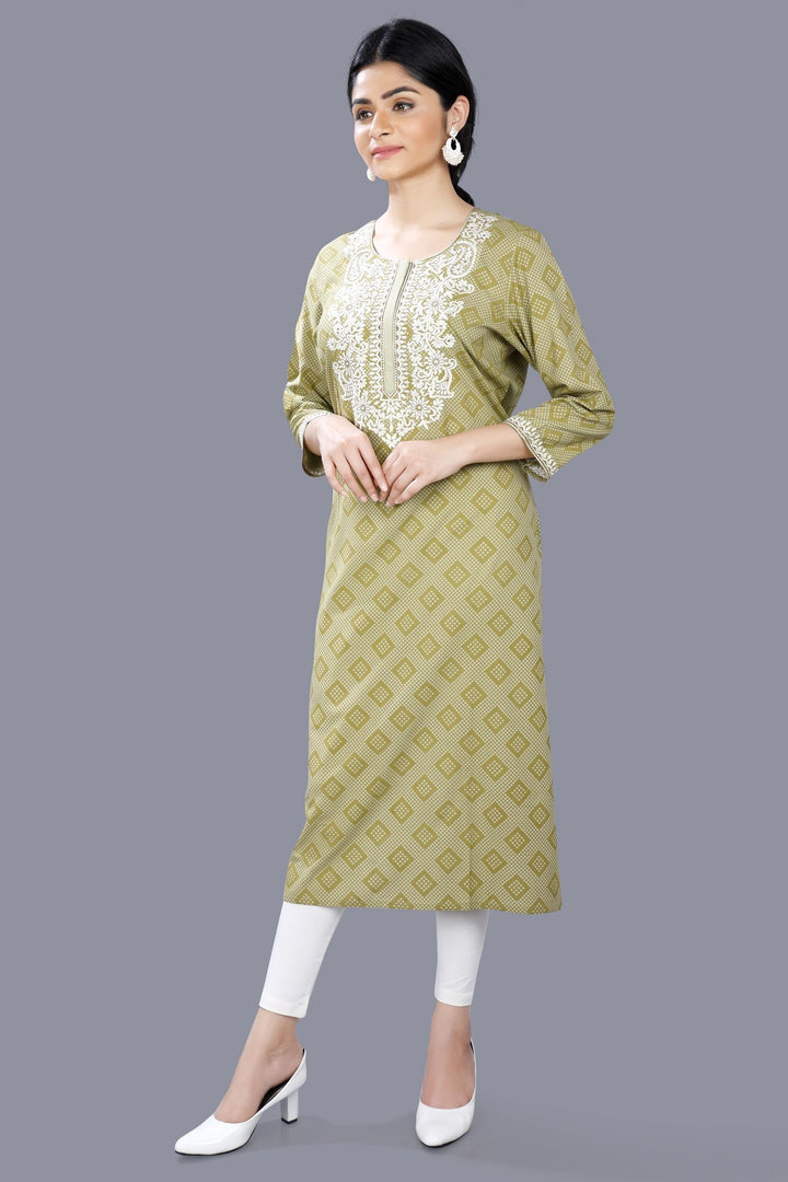 Light Green Rayon Straight Embroidered Kurta