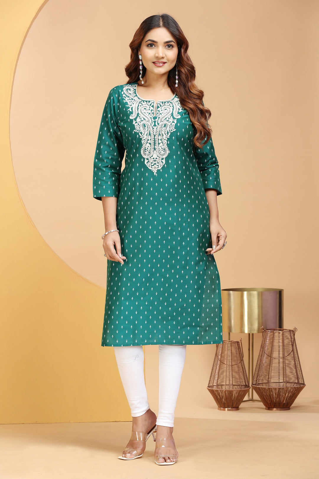 Bottle Green PolySilk Straight Embroidered Kurta