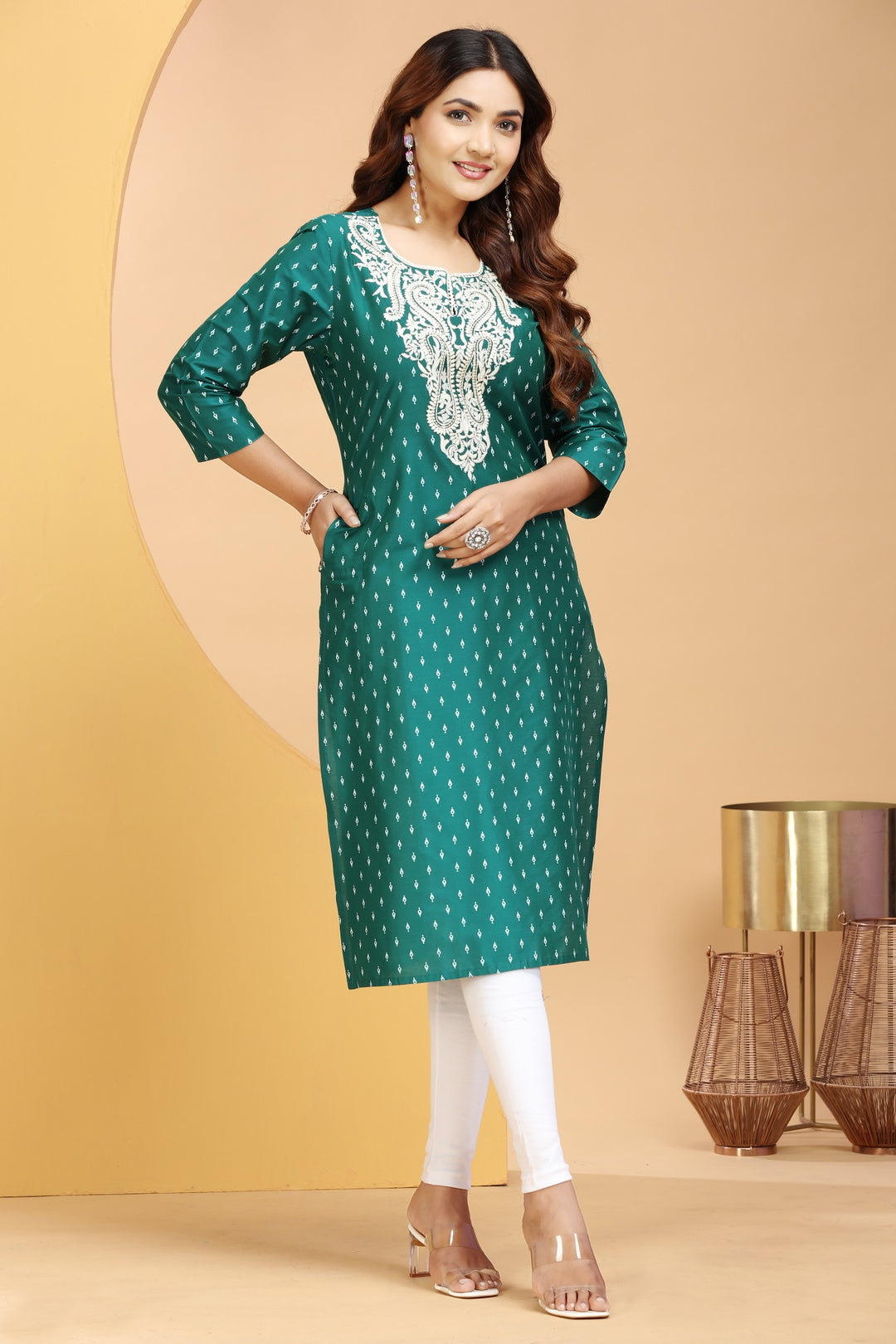 Bottle Green PolySilk Straight Embroidered Kurta