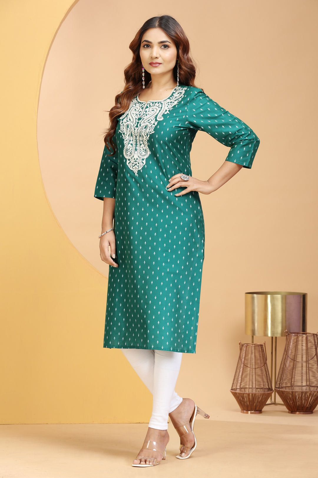 Bottle Green PolySilk Straight Embroidered Kurta