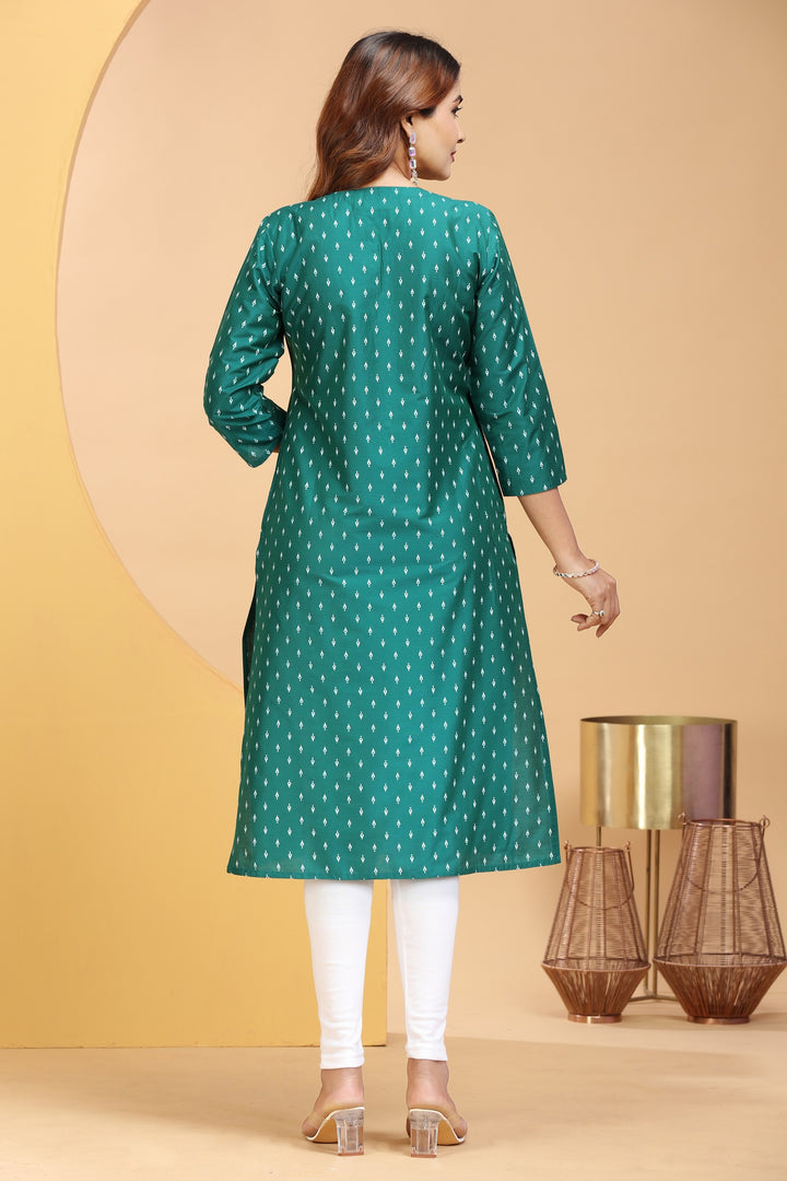 Bottle Green PolySilk Straight Embroidered Kurta