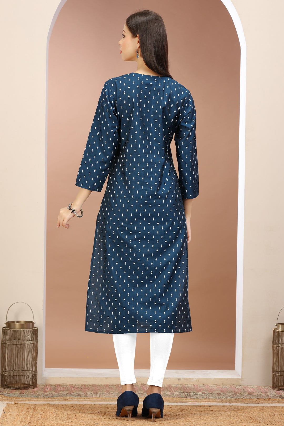 Indigo PolySilk Embroidered Straight Kurta