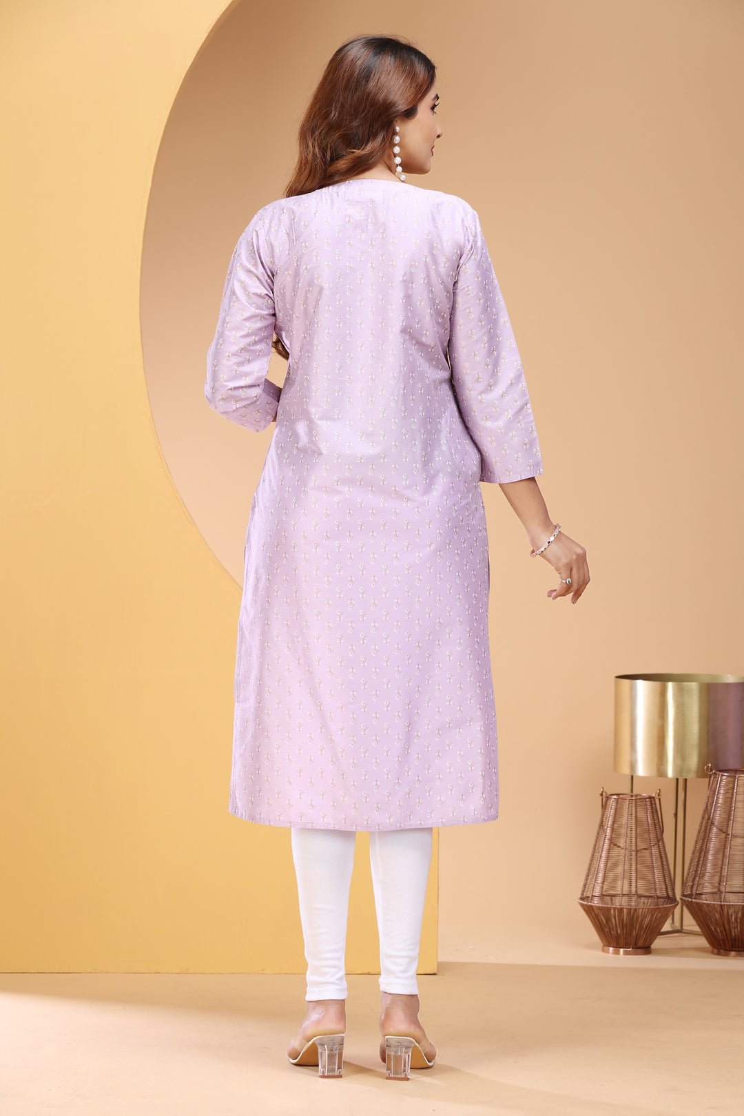 Lavender PolySilk Embroidered Straight Kurta