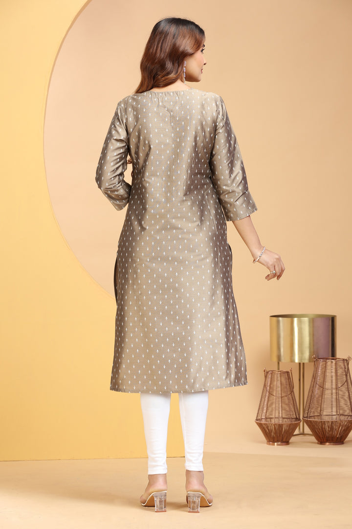 Light Brown PolySilk Embroidered Straight Kurta