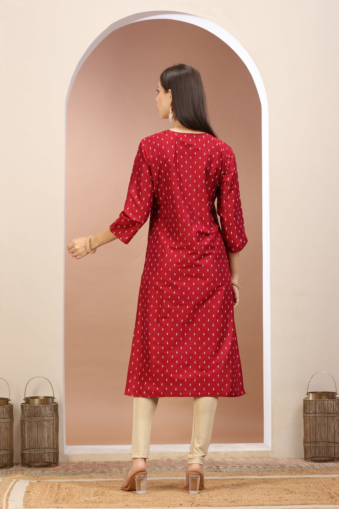 Maroon PolySilk Embroidered Straight Kurta