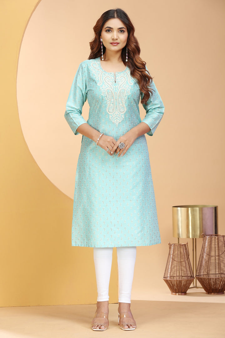 Mint Green PolySilk Embroidered Straight Kurta