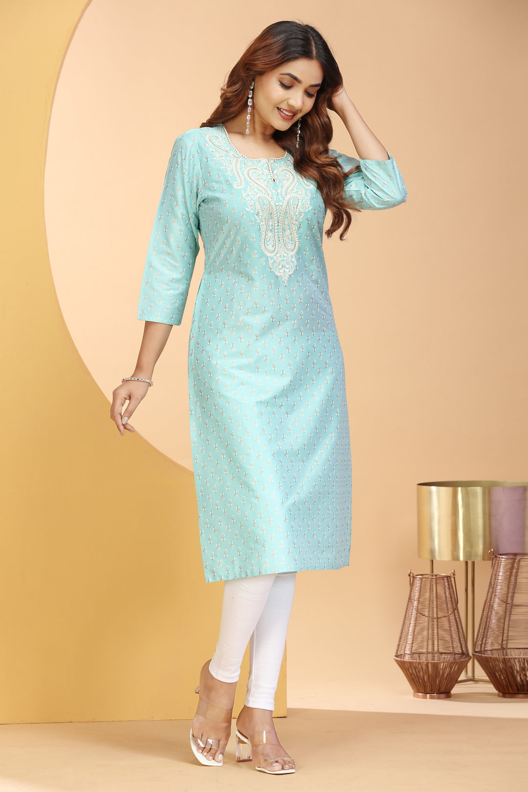 Mint Green PolySilk Embroidered Straight Kurta